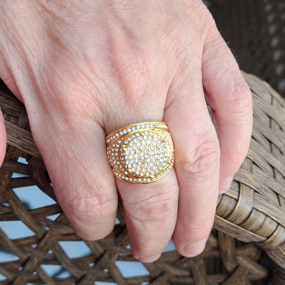 Ladies stimulated diamond gold plated dinner ring - Picture 2 of 5